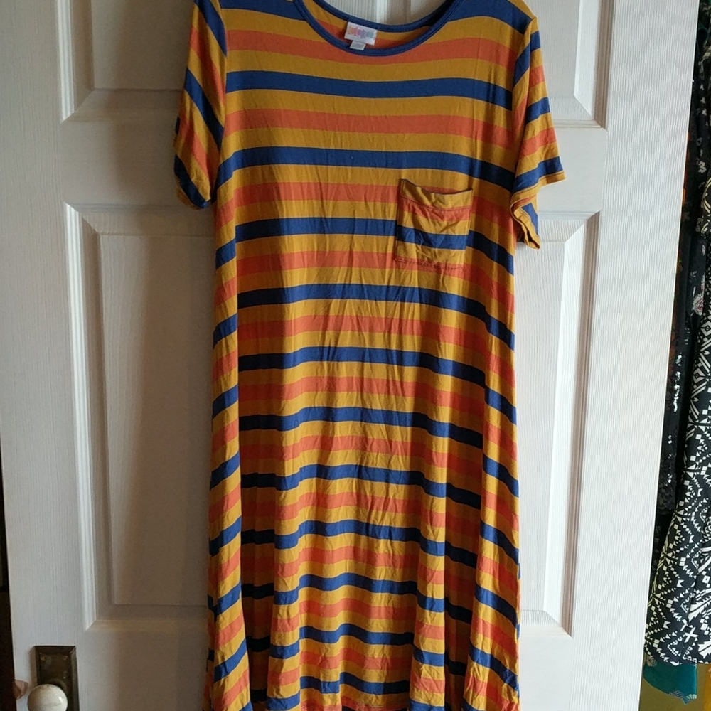 XL Lularoe Carly Striped Mustard Tunic Midi Dress